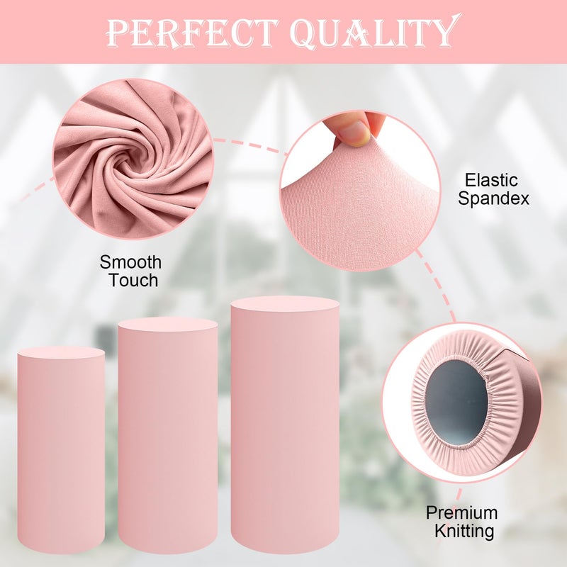 SaitiMade Set of 5 - Pink Cylinder Pedestal Stand Covers  Flexible Cylinder Stand Covers for Party  Wedding or Birthday Event Decor - Only Contains Cylinder Covers - Image 3